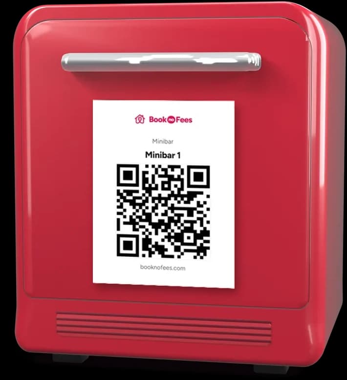 BookNoFees-minibar: de afgedrukte QR-kaart op de deur ervan
