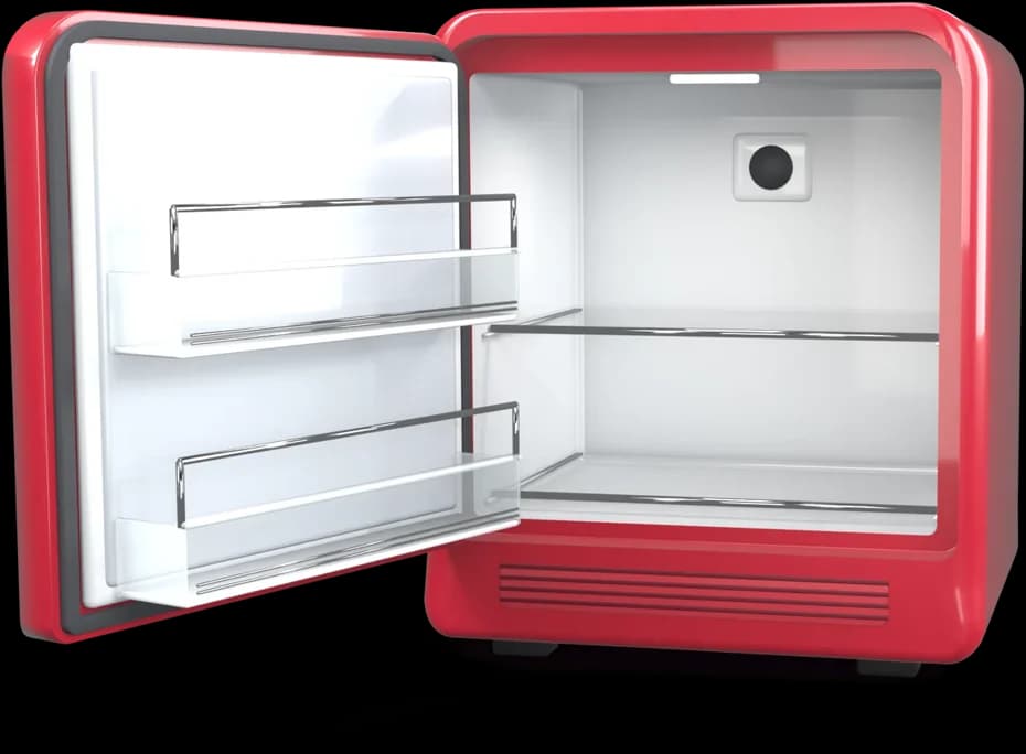 BookNoFees-minibar: open en leeg, klaar om gevuld te worden